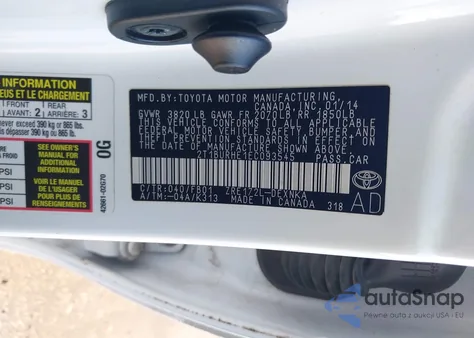 2014 Toyota Corolla Le из США, поврежденный, VIN 2T1BURHE1EC093545